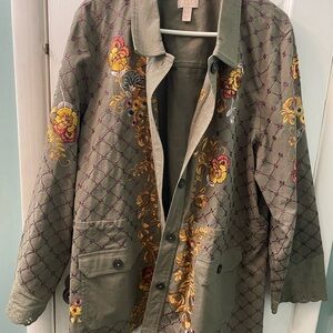 LOGO Lavish by Lori Goldstein - Embroidered Boyfriend Jacket - Forest Moss - XL